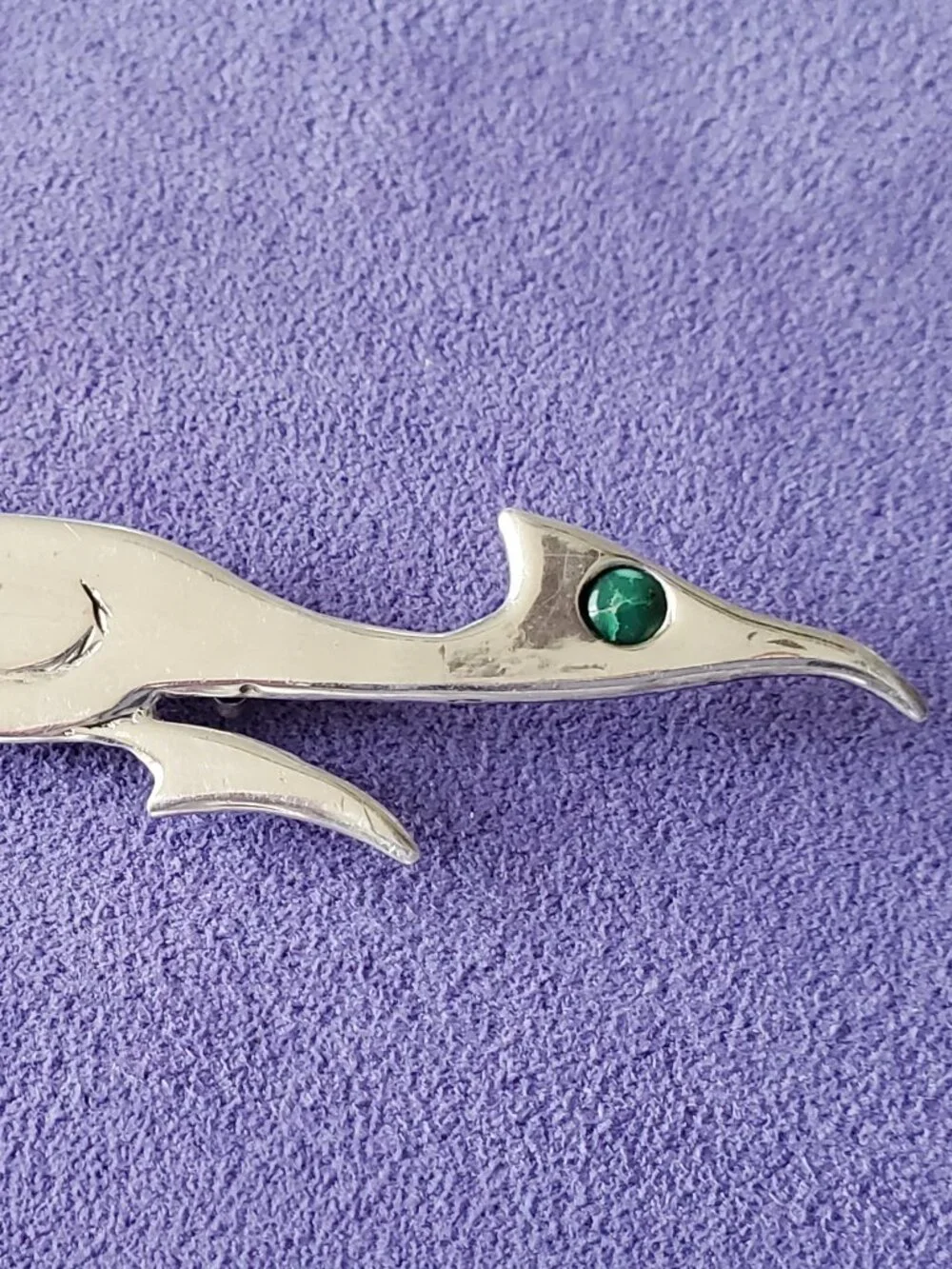 Vintage Handcrafted Sterling Silver ROADRUNNER Pin Gemstone Eye Accent